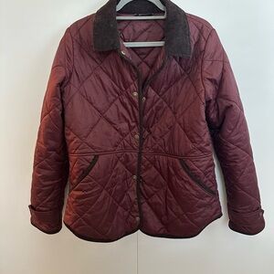 Barbour Quilted Burgundy Jacket with Brown Trim